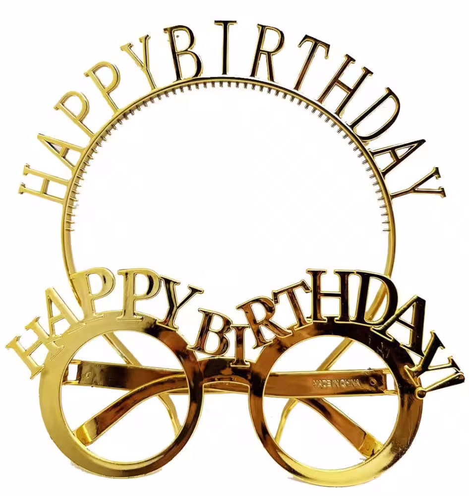Altın Renkli Happy Birthday Taç Gözlük