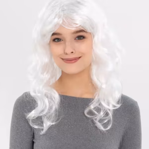 Beyaz Dalgalı Uzun Parti Peruğu 50 cm