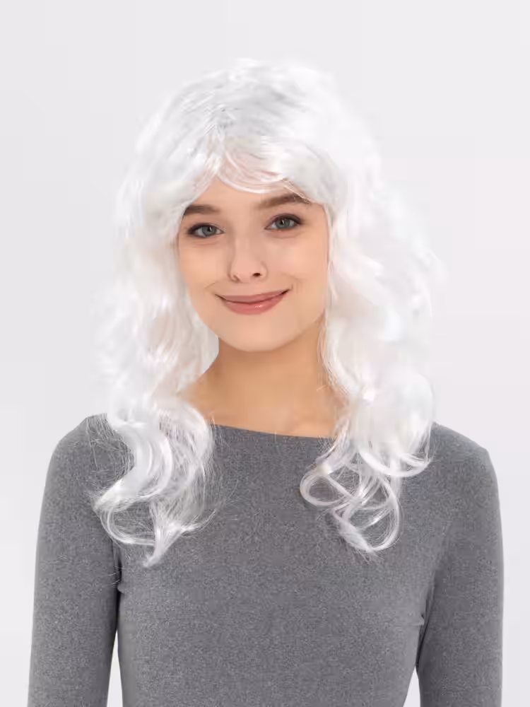 Beyaz Dalgalı Uzun Parti Peruğu 50 cm