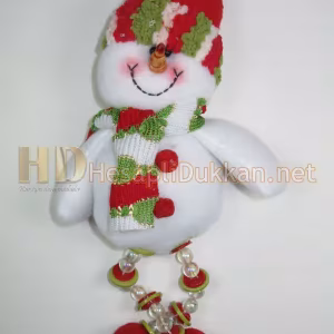 Boncuk ayaklı kardan adam peluş yılbaşı ağacı süsü R674