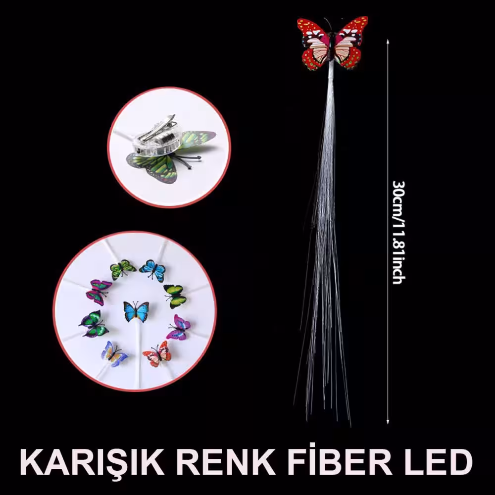 Çok Renkli LED Işıklı Kelebek Saç Klipsi