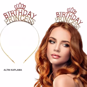 Doğum Günü Prensesi Kristal Taç - Altın Kaplama