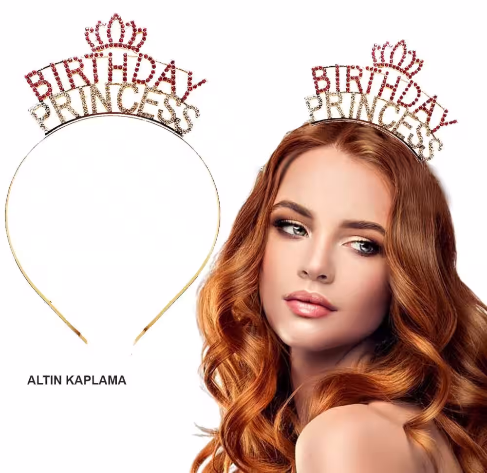 Doğum Günü Prensesi Kristal Taç - Altın Kaplama
