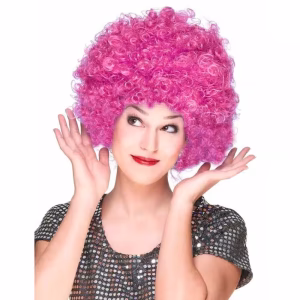 Fuşya Renk Kıvırcık Afro Peruk