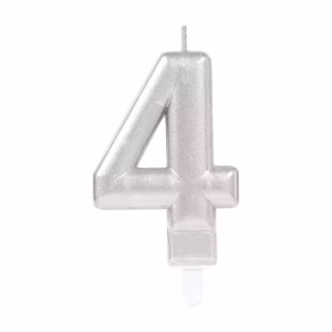 Gümüş 4 Rakam Parti Mumu 10cm