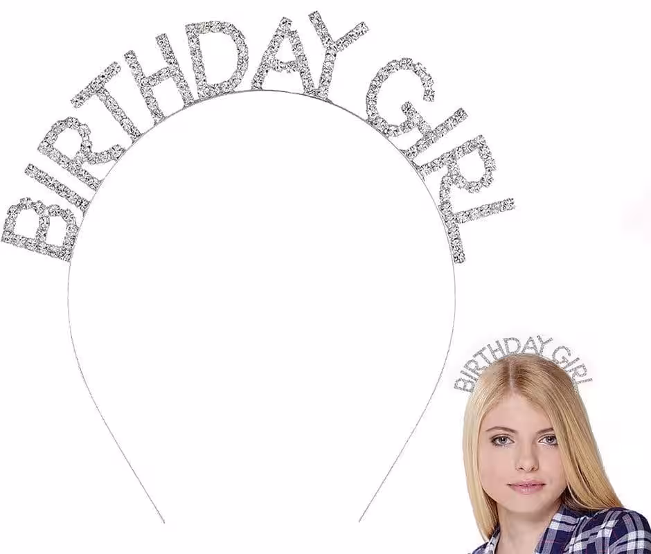 Gümüş Kristal Birthday Girl Taç Toptan