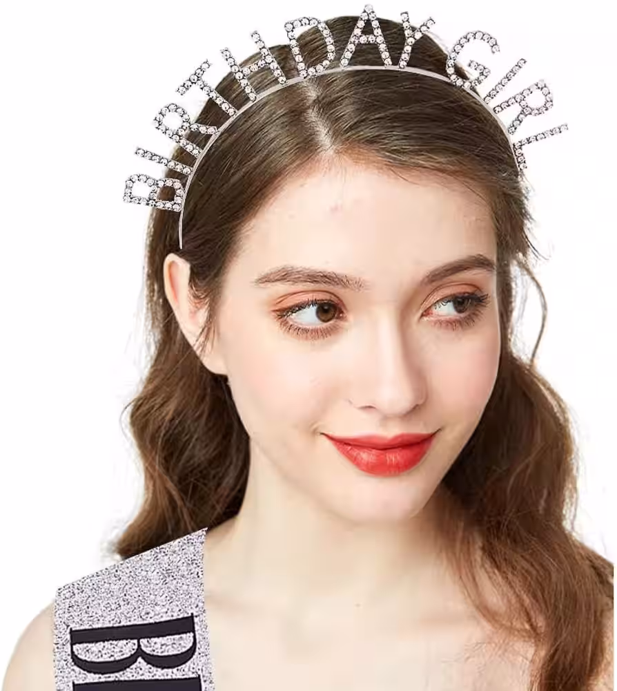 Gümüş Kristal Birthday Girl Taç Toptan