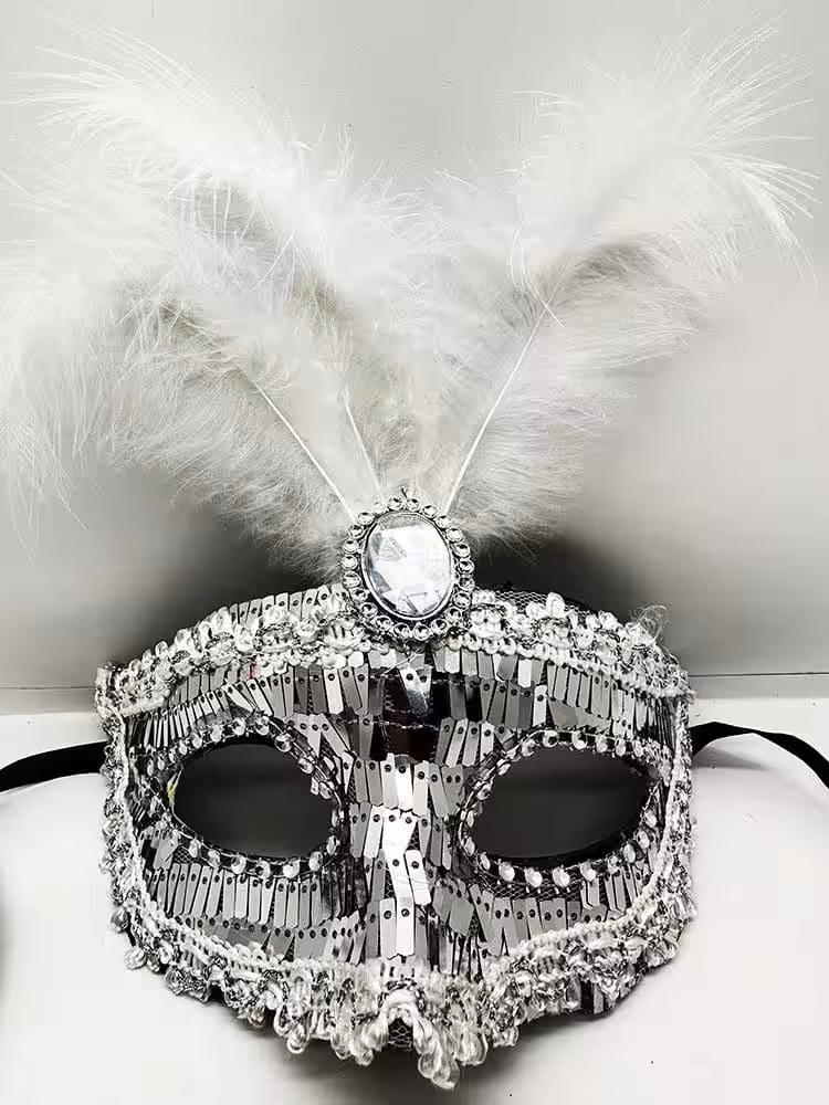 Gümüş Payetli Toptan Maske