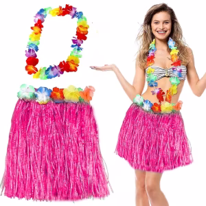 Hawaii Luau Pembe Püsküllü Etek Seti Toptan