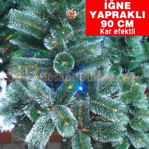 iğne yapraklı yeşil beyaz kar efektli 90 cm kozalaklı yılbaşı ağacı