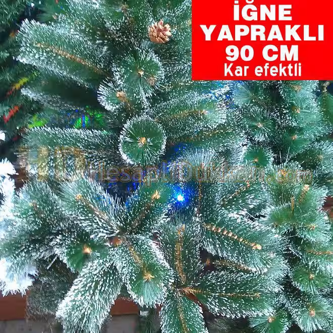 iğne yapraklı yeşil beyaz kar efektli 90 cm kozalaklı yılbaşı ağacı
