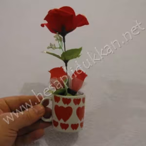 iki kalp mini çiçekli kupa sevgililer günü hediyelik eşya R26