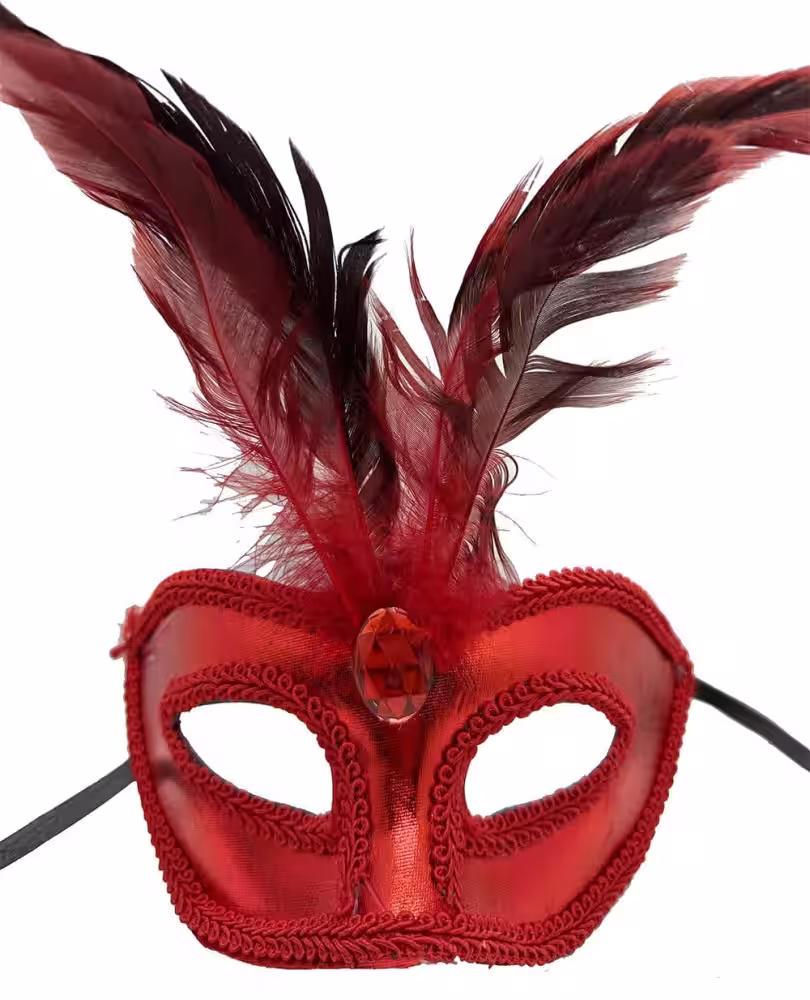 Kırmızı Rugan Tüylü Maske Toptan