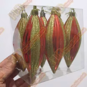 Kırmızı üzeri sarı simli altılı paket yılbaşı ağacı süsü R256