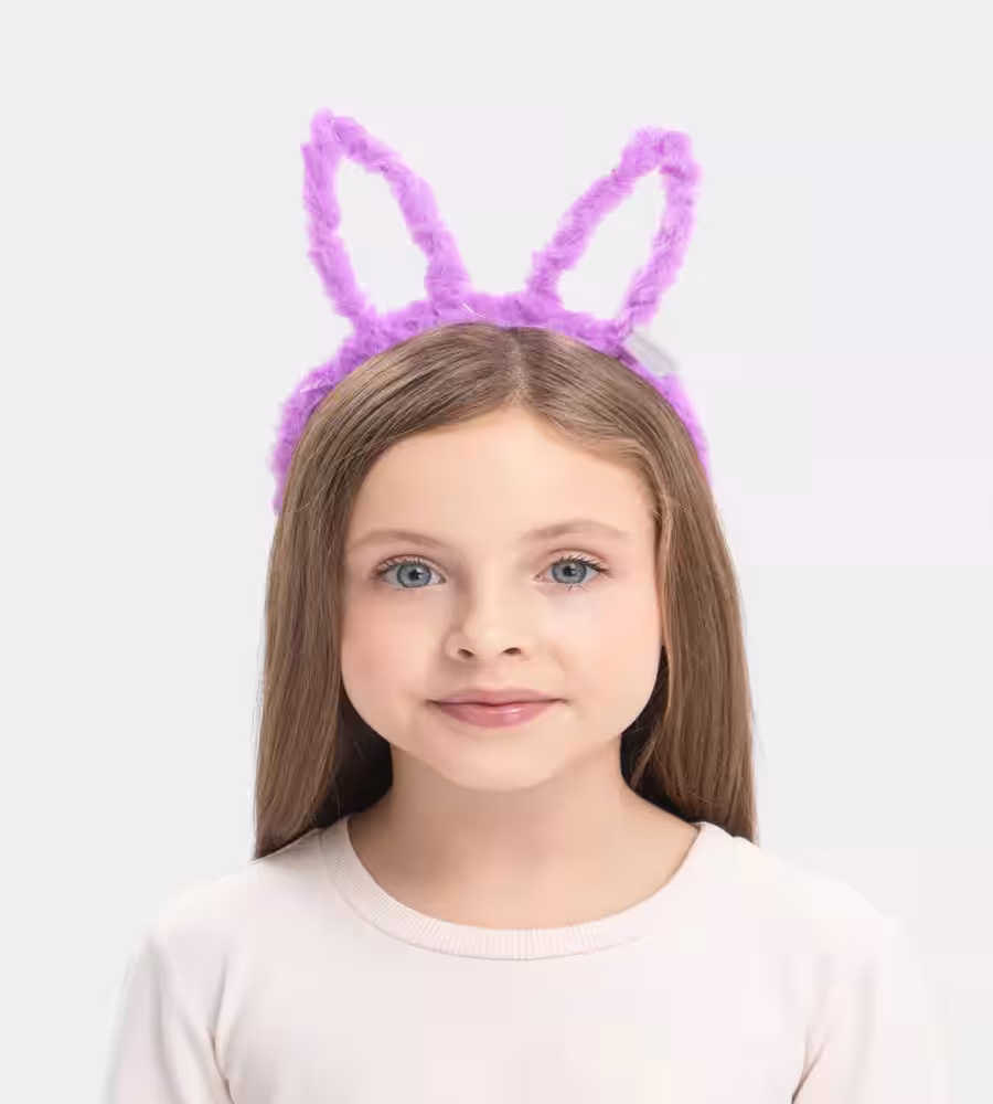Lila Peluş Tavşan Işıklı Taç Toptan