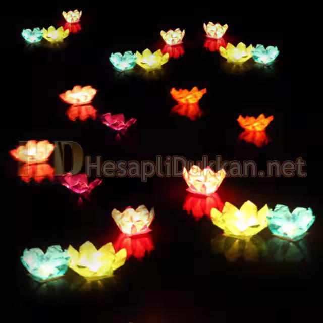 Lotus çiçeği şeklinde su feneri tealight mumlu