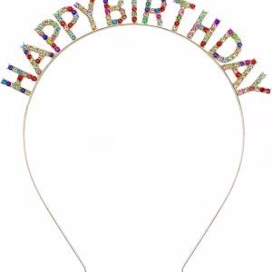 Lüks Gümüş Kaplama Kristal Taş Happy Birthday Taç