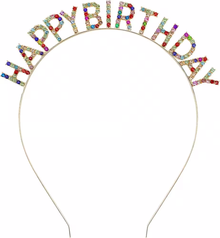 Lüks Gümüş Kaplama Kristal Taş Happy Birthday Taç