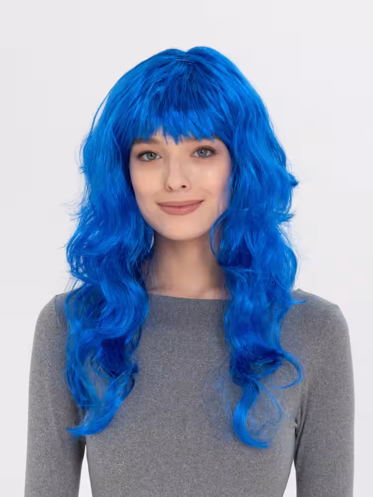 Mavi Renk Dalgalı Parti Peruğu 60 cm