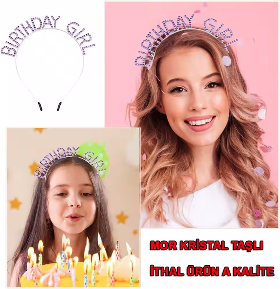 Mor Kristal Taç Toptan Happy Brthday