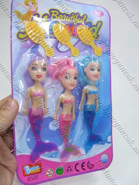 Oyuncak toptan bebek üçlü deniz kızı taraklı