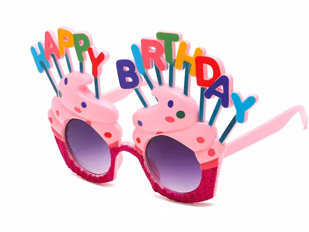 Pembe Fuşya Happy Birthday Parti Gözlüğü