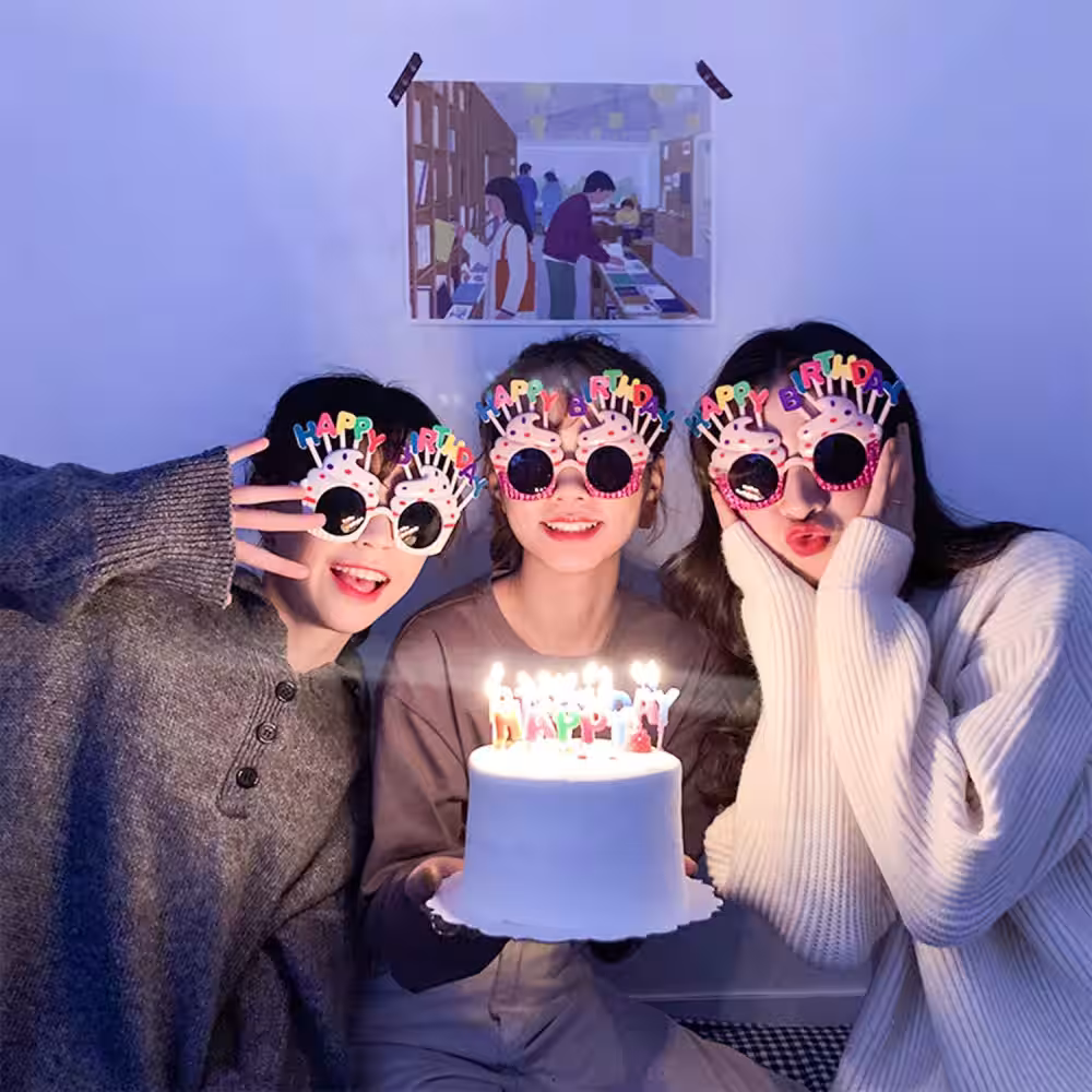 Pembe Fuşya Happy Birthday Parti Gözlüğü