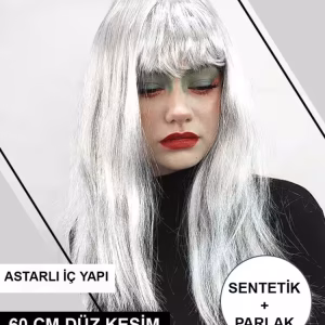 Platin Gri Uzun Parti Peruk Toptan