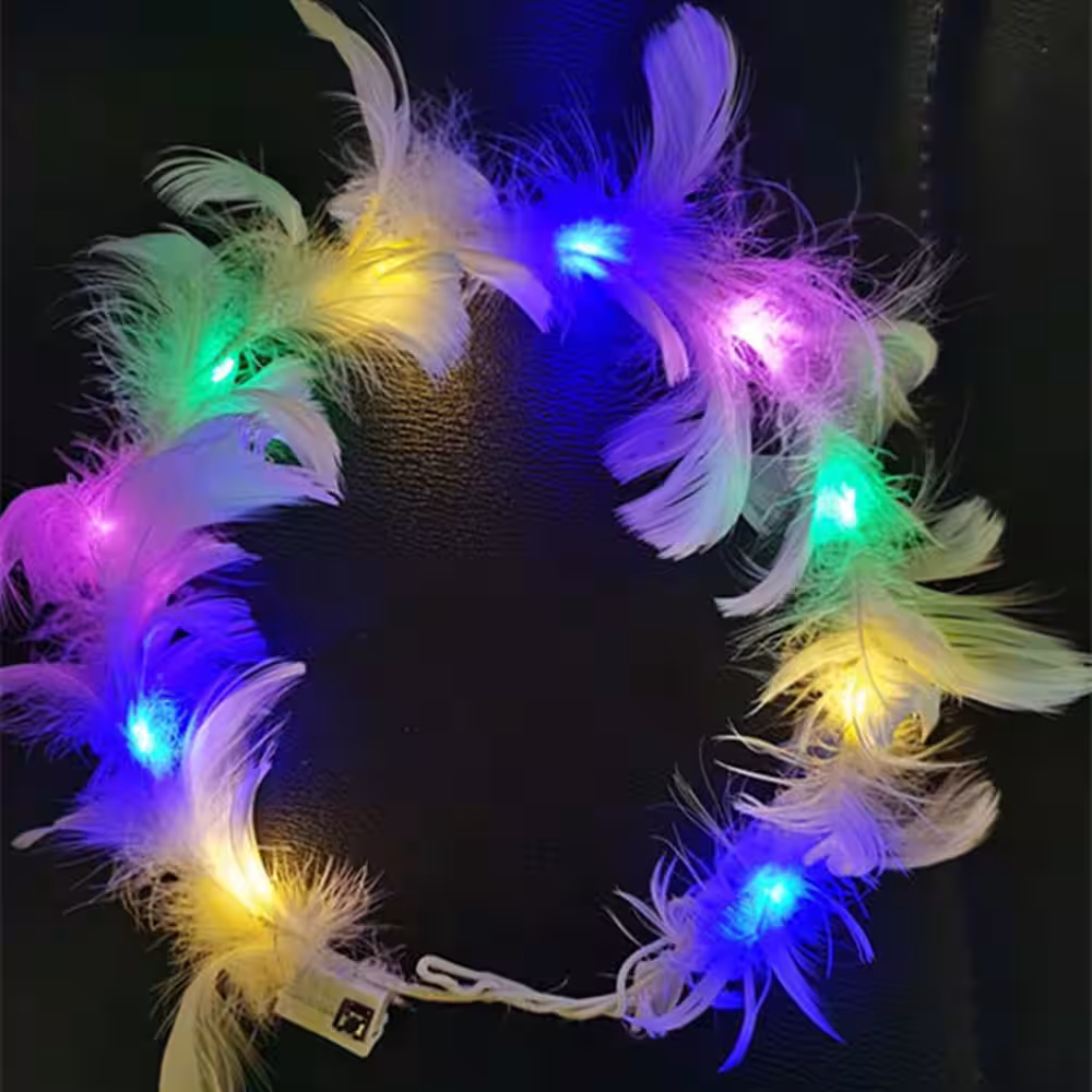 Renkli LED Işıklı Tüylü Hare Parti Tacı