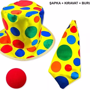 Renkli Palyaço Aksesuarları Kravat Burun Şapka