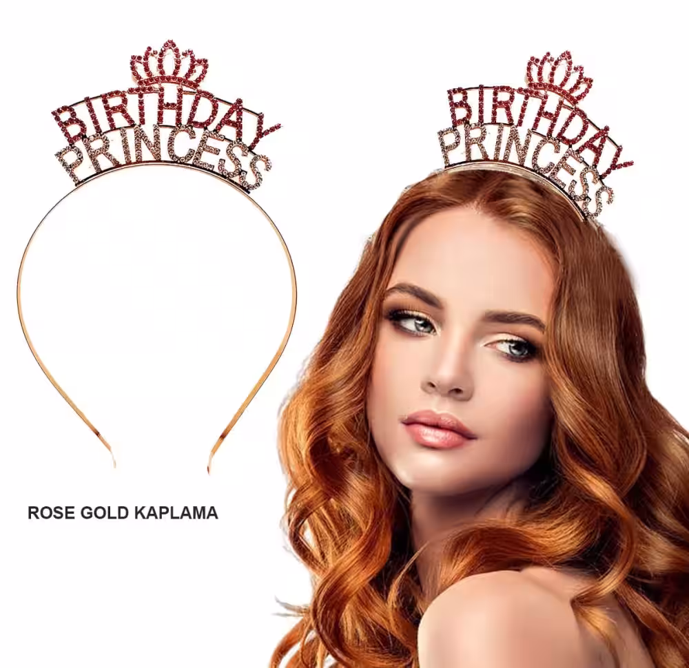 Rose Gold Birthday Princess Kristal Taç