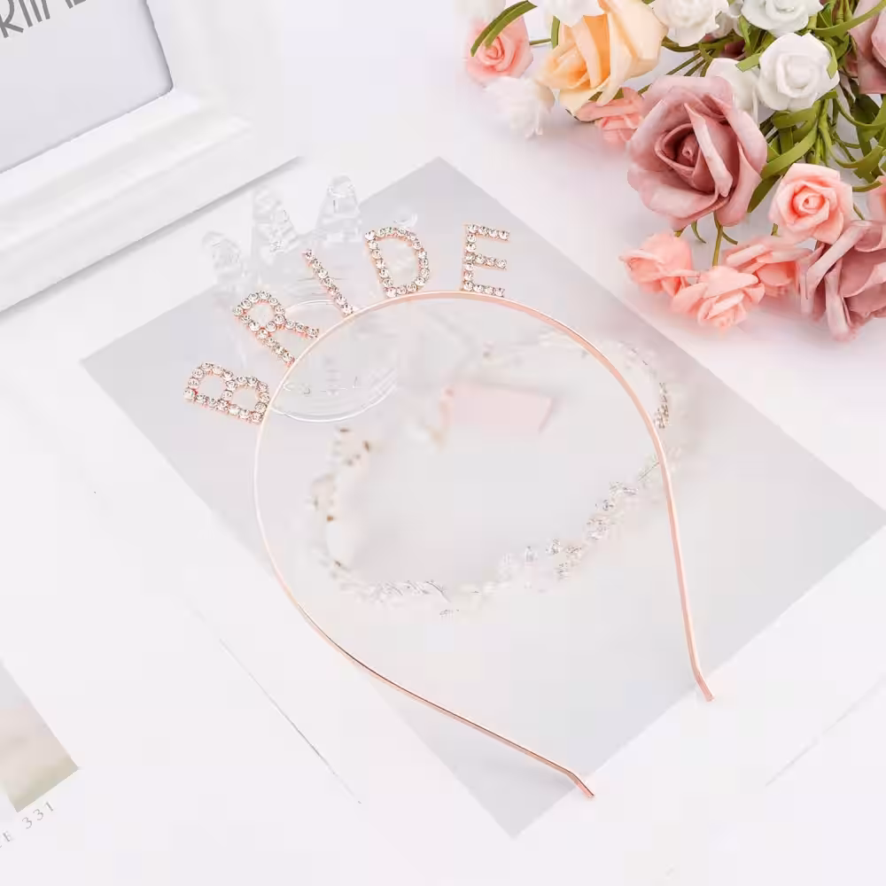 Rose Gold Renkli Kristal Taşlı Bride Tacı