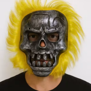 Sarı Saç Metalik İskelet Maske