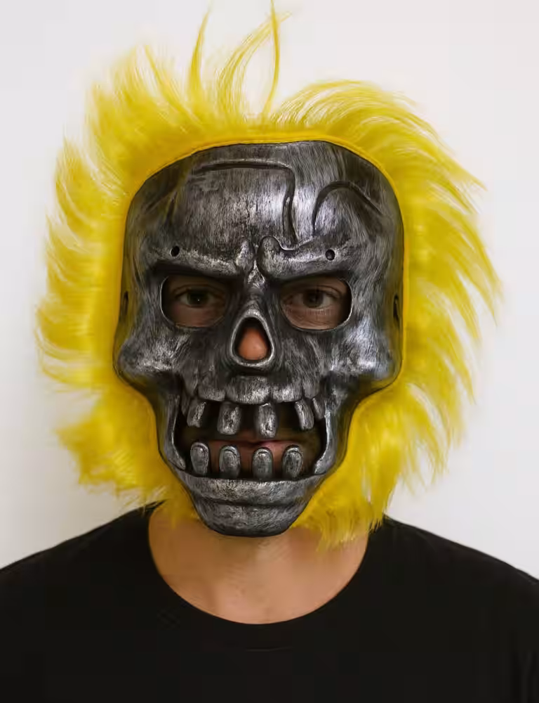 Sarı Saç Metalik İskelet Maske