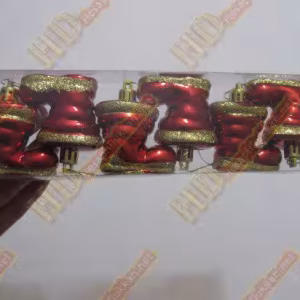 Sarı simli kırmızı çizme yılbaşı ağacı süs altılı paket R255