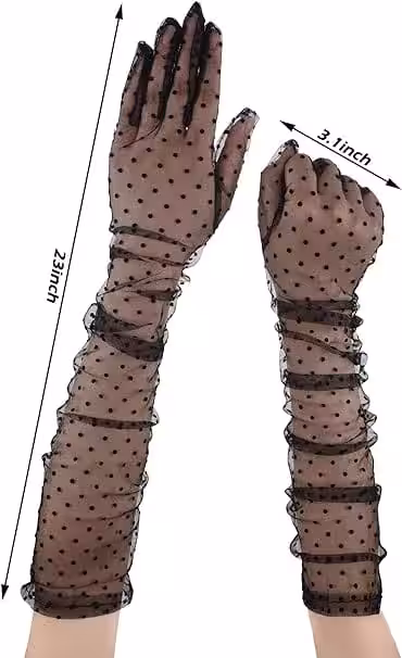 Siyah Puantiyeli Tül Eldiven 55cm Toptan
