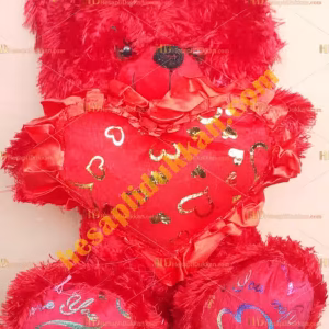 Toptan 35 cm peluş oyuncak sesli kalpli ayı kırmızı