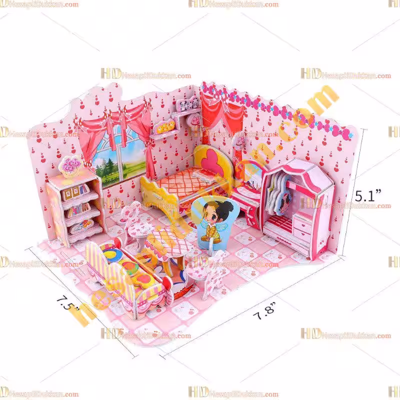 Toptan 3d karton puzzle şirin yatak odası 78 parça