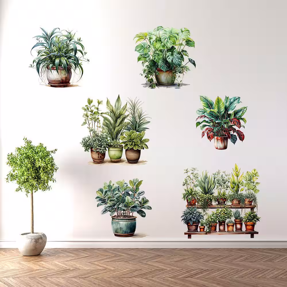 Toptan 6'lı Saksılı Çiçek Stickerları