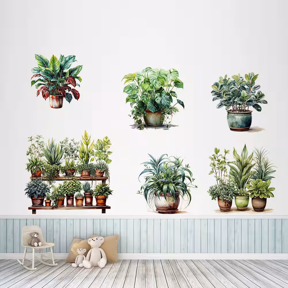 Toptan 6'lı Saksılı Çiçek Stickerları