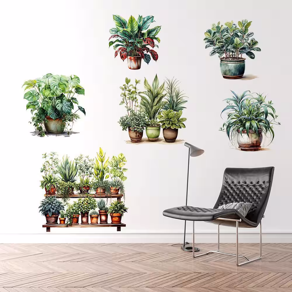 Toptan 6'lı Saksılı Çiçek Stickerları