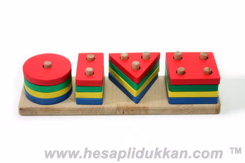 Toptan ahşap eğitici oyuncak geometrik şekiller dört sütun