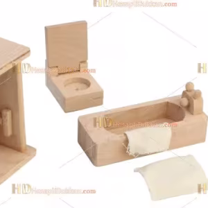 Toptan ahşap oyuncak bebek evi mobilya banyo takımı