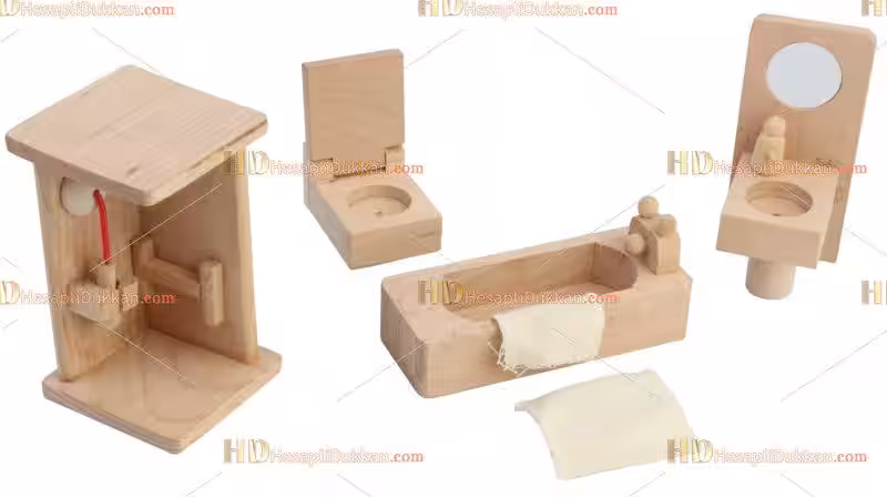 Toptan ahşap oyuncak bebek evi mobilya banyo takımı