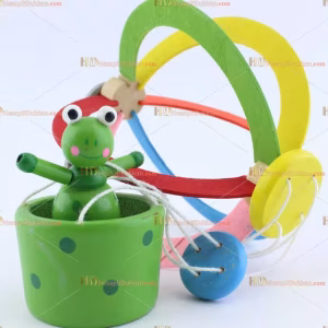 Toptan ahşap oyuncak zıplayan yaylı kurbağa balon