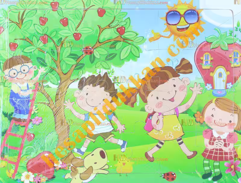 Toptan Ahşap puzzle güneşli bahçede çocuklar