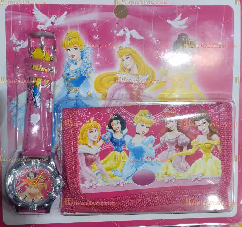 Toptan çocuk hediyelik saat cüzdan set