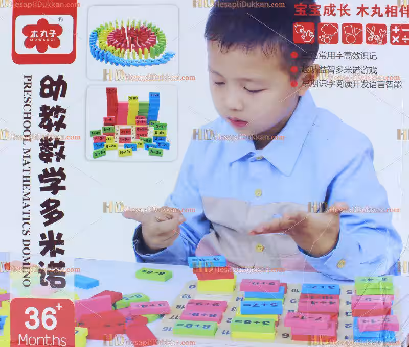 Toptan eğitici oyuncak ahşap domino matematik işlem çantalı