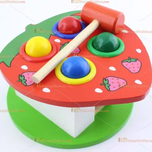 Toptan eğitici oyuncak çekiç tokmak ahşap top yuvarlama çilek