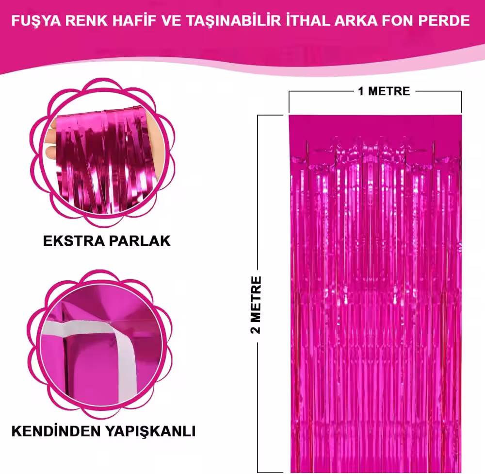 Toptan Fuşya Saçaklı Arka Fon Perdesi
